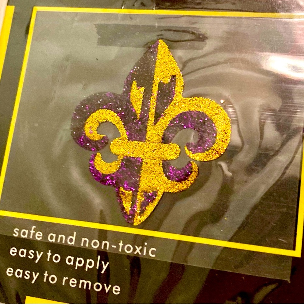 Set of 4 Purple Gold Glitter Fleur de Lis Face Body Game Day Festival Stickers